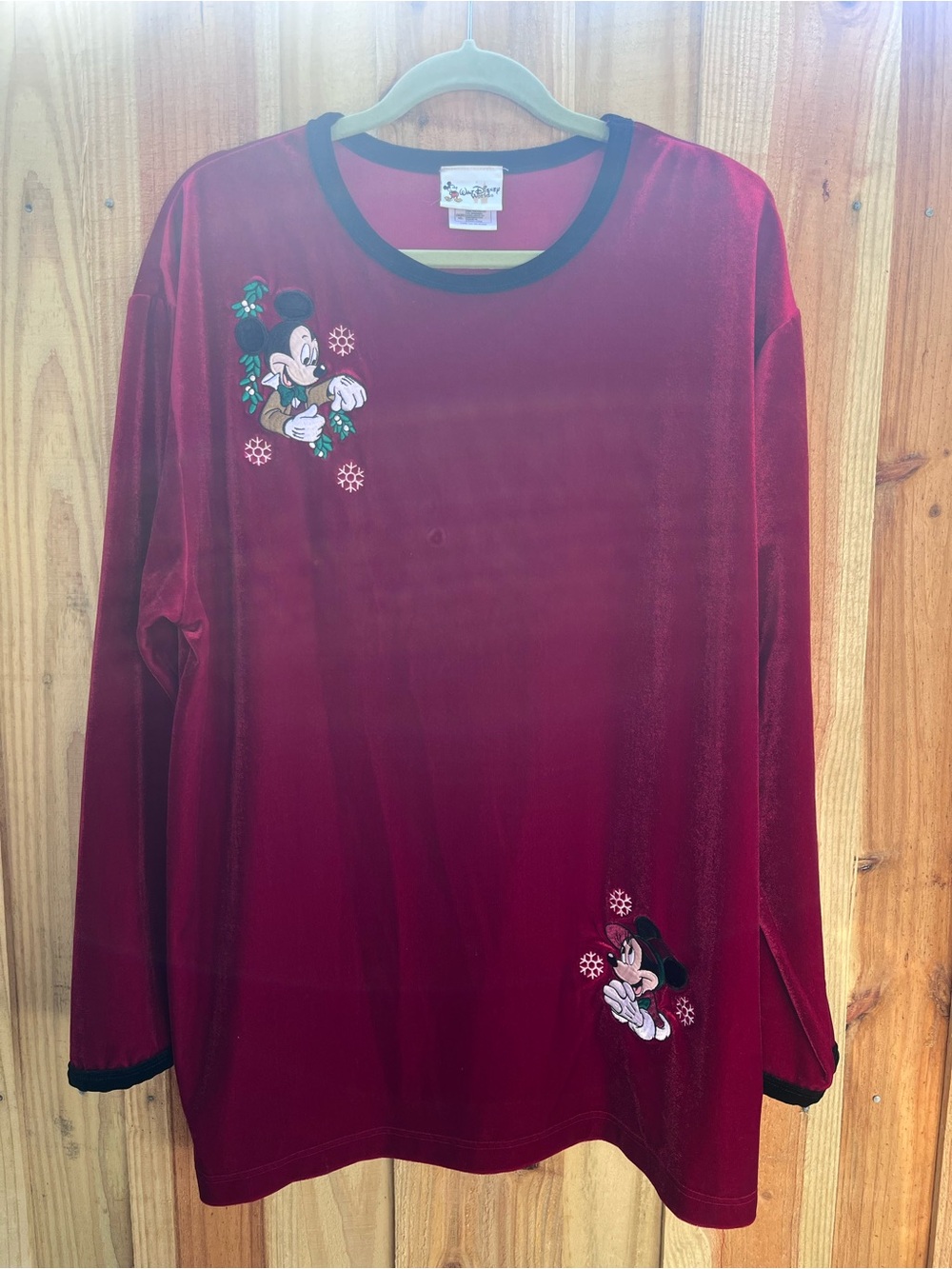 Disney Burgundy Velvet Mickey & Minnie Holiday Top with Black Trim